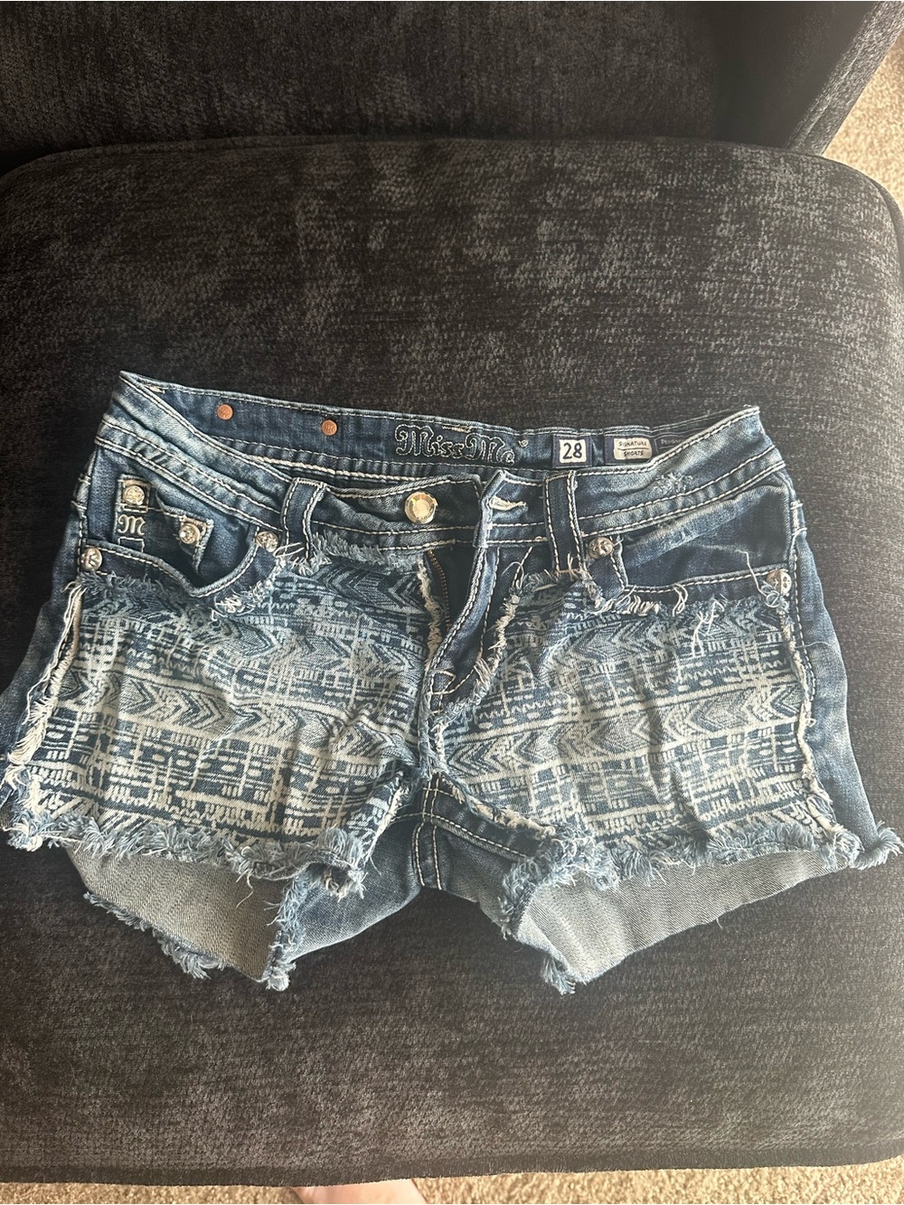 Signature Faded Blue Tribal-Print Denim Shorts